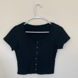 Pool Black Button Down Crop Top